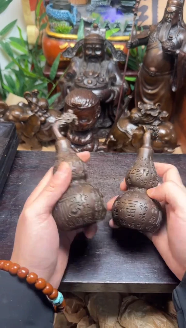 潼潼古铜只卖真铜！（龙头百福葫芦/对）