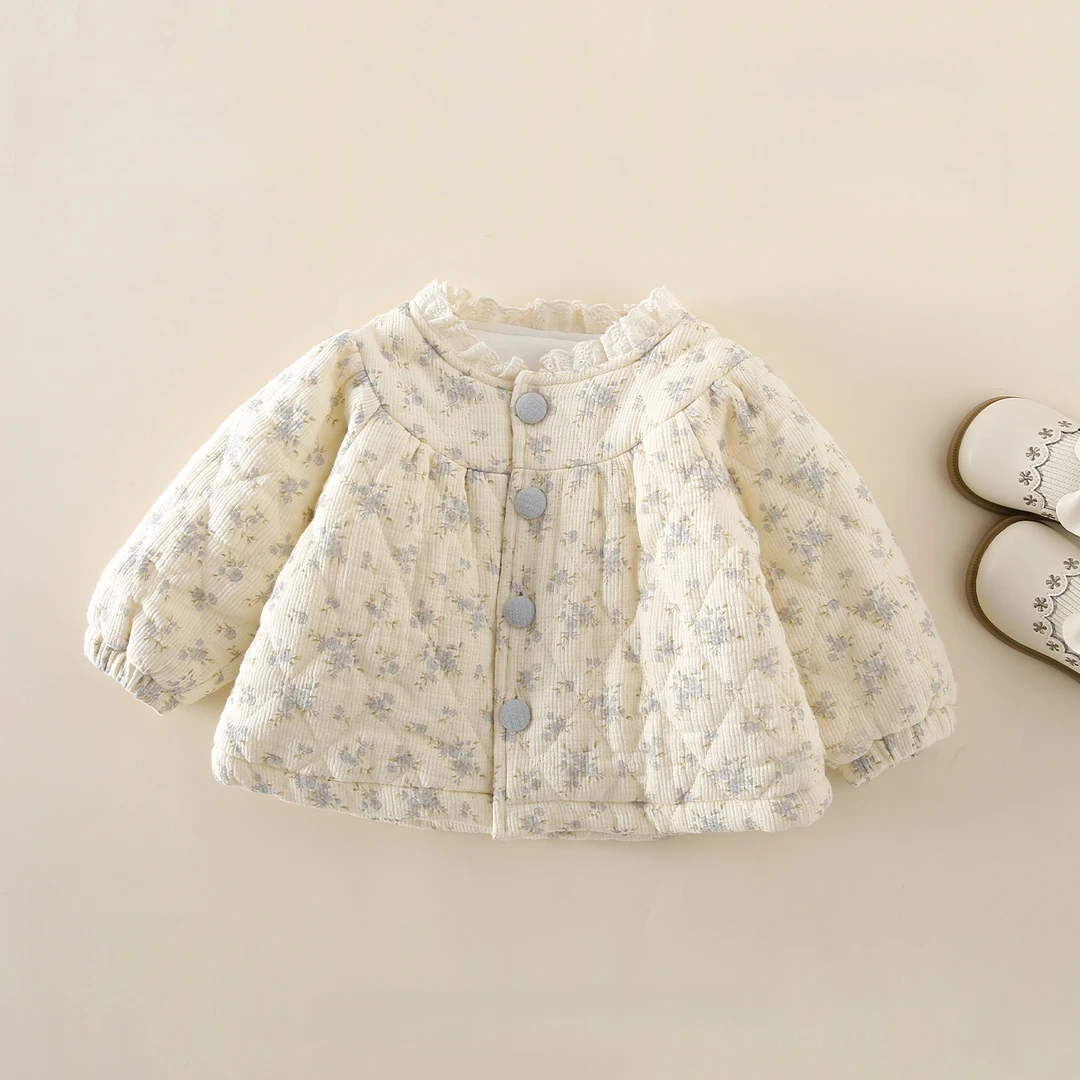 女童秋冬外套2025新款加绒棉服冬季休闲公主风碎花宝宝加厚上衣