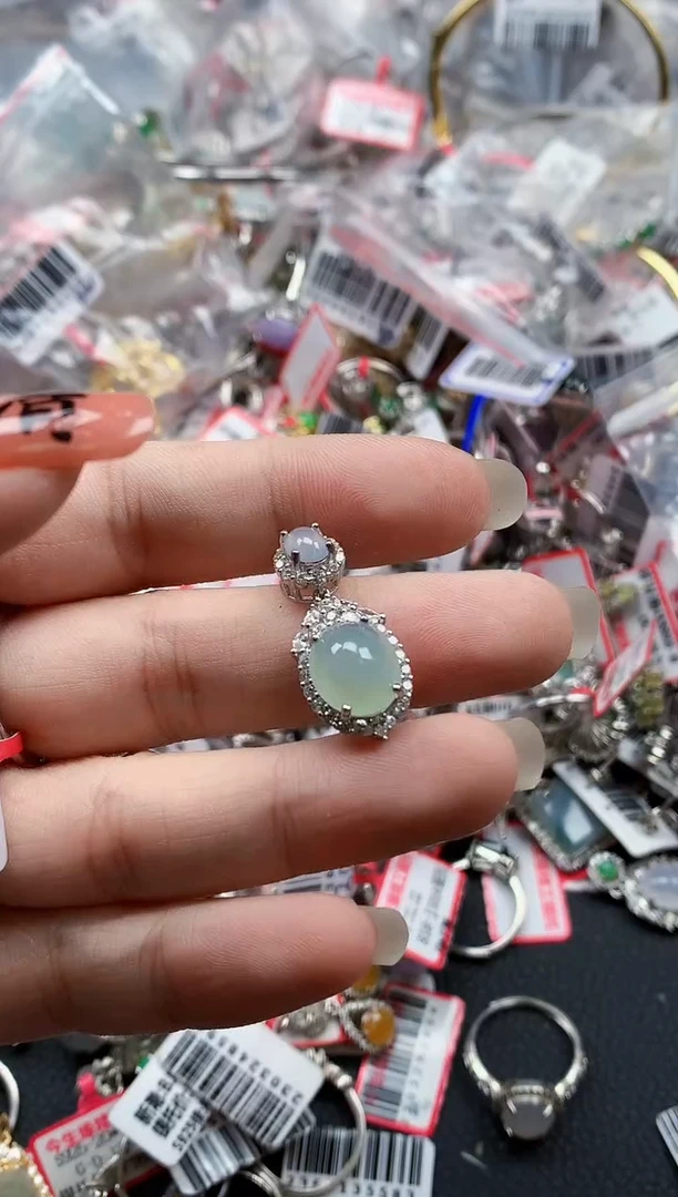 银S925镶嵌戒指翡翠天然A货缅甸翡翠