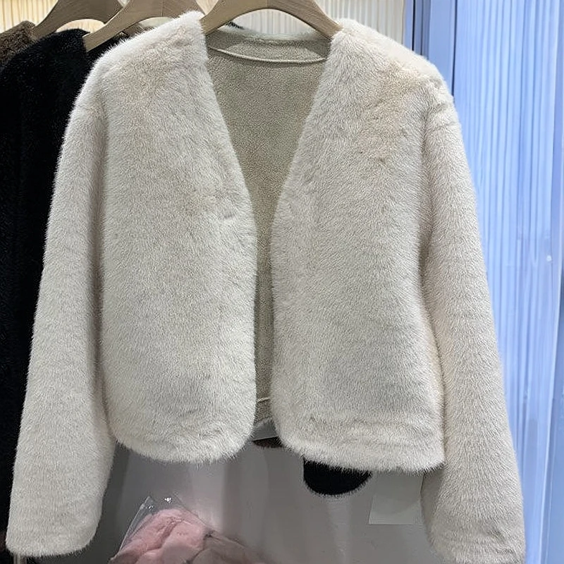 时尚百搭皮毛一体V领貂绒短款外套（以直播间为准）
