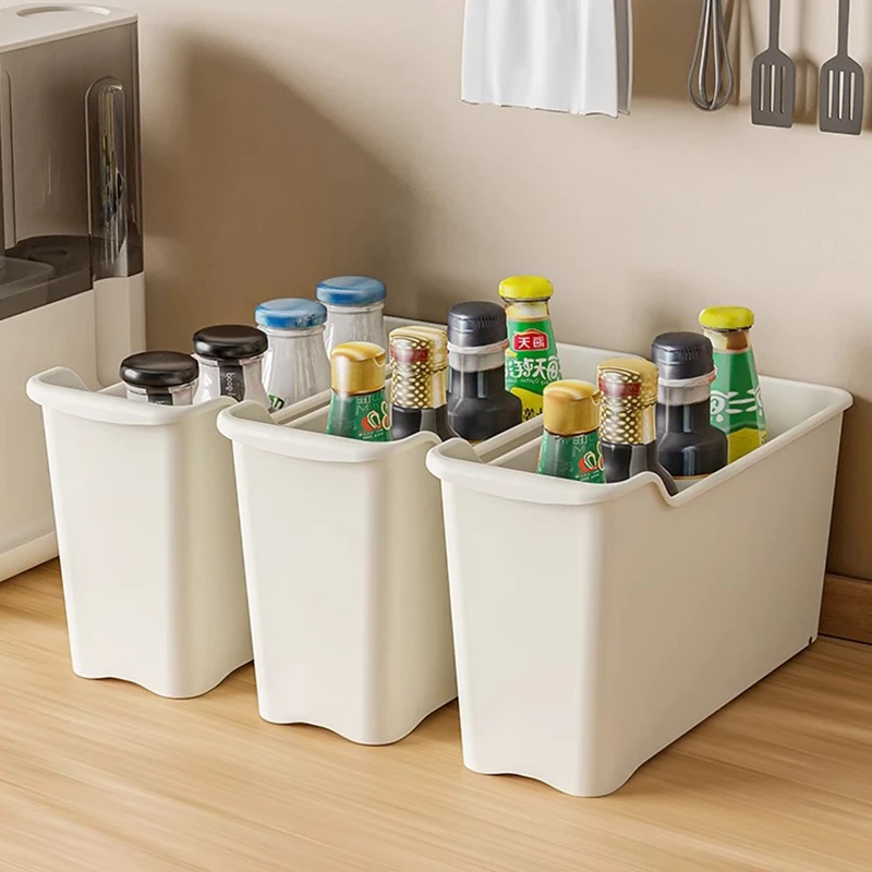 【拍1发3】滑轮厨房收纳盒长条厨房调料收纳筐锅盖置物架抽拉储物