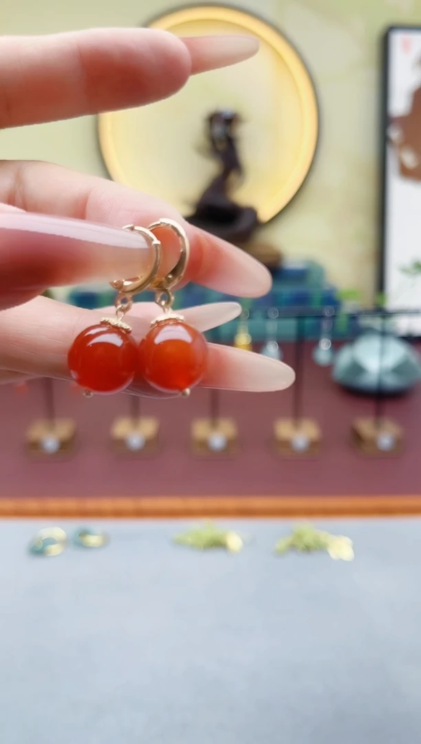 未镶嵌耳饰玛瑙/玉髓00红色耳扣