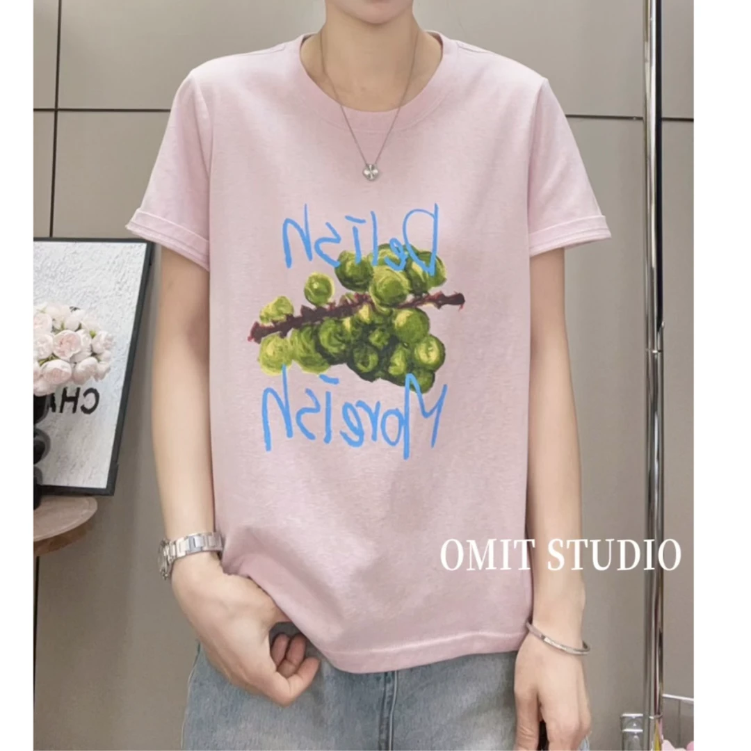 【青葡萄】新款冰爽雪花棉透气正肩夏季常规版印花短袖