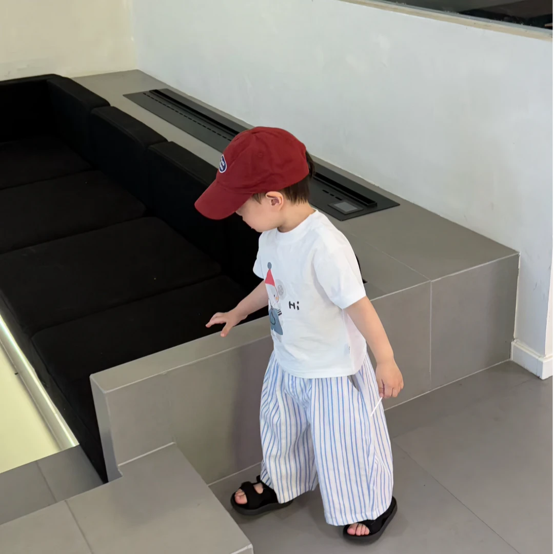 纯棉男童夏季套装中小童2025新款儿童装宝宝短袖条纹裤子两件套潮