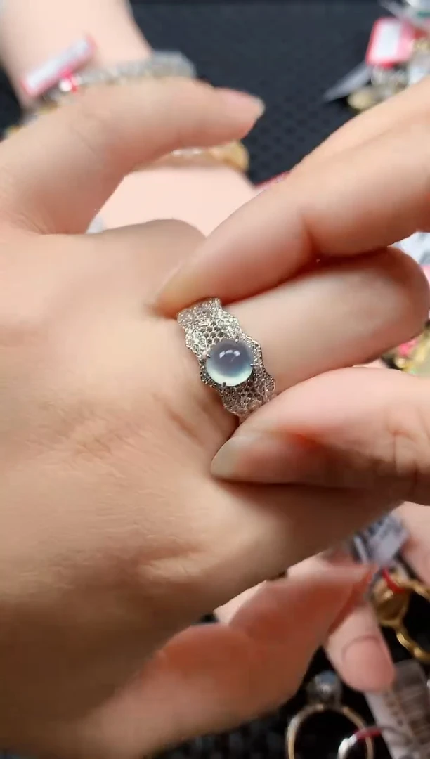 银S925镶嵌戒指翡翠天然A货缅甸翡翠