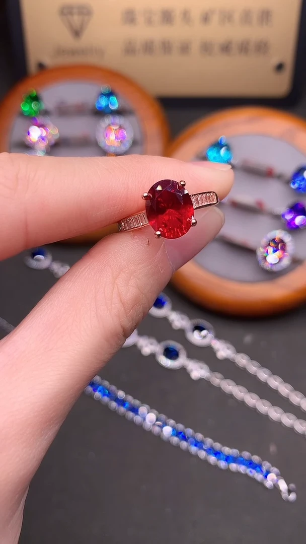 银S925镶嵌戒指红宝石...