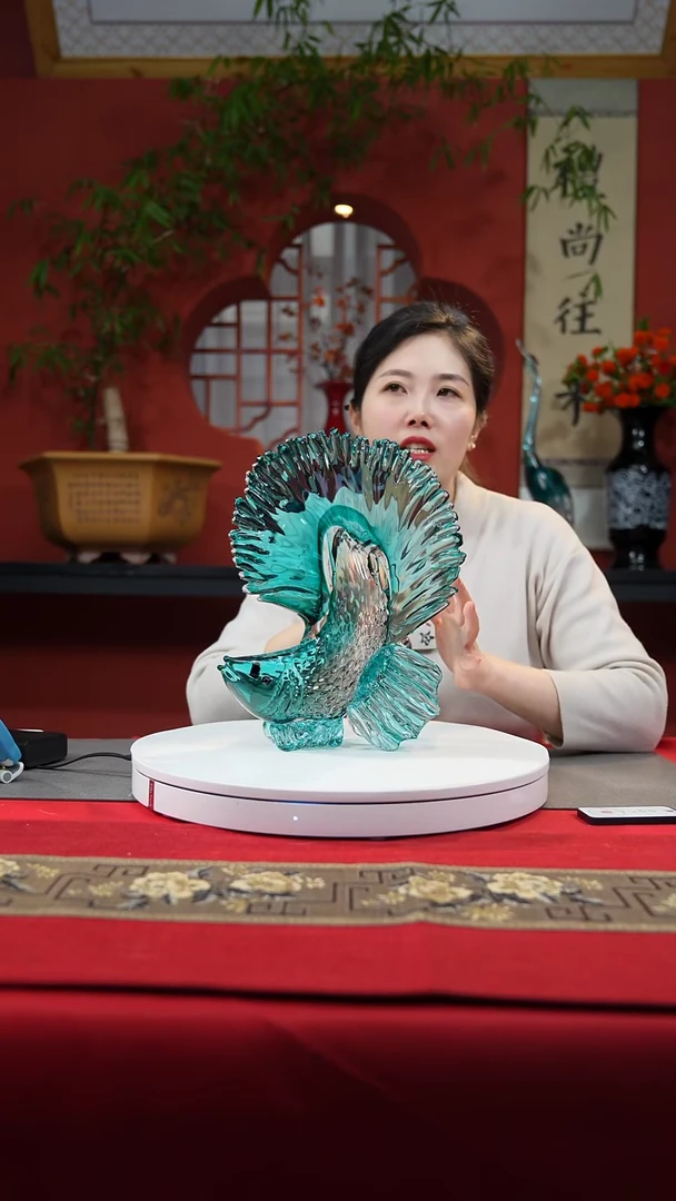 【闪购商品】琉璃手工艺品蓝绿色斗鱼