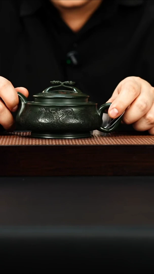 茶壶紫砂宜兴紫砂 如意周盘 绿泥 谭青 h089