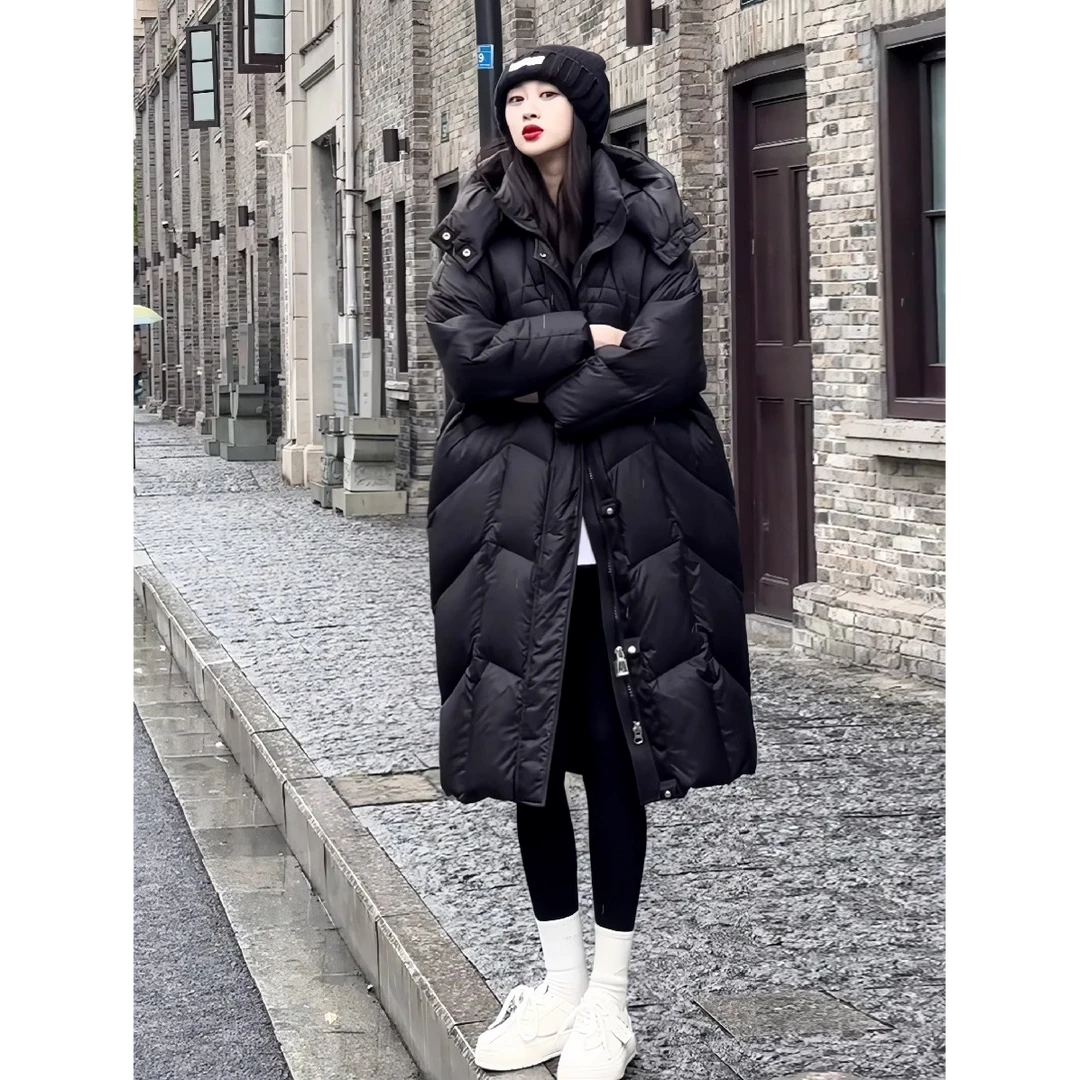 今年流行高级感炸街长款棉服女冬季新款韩版加厚保暖茧型连帽外套