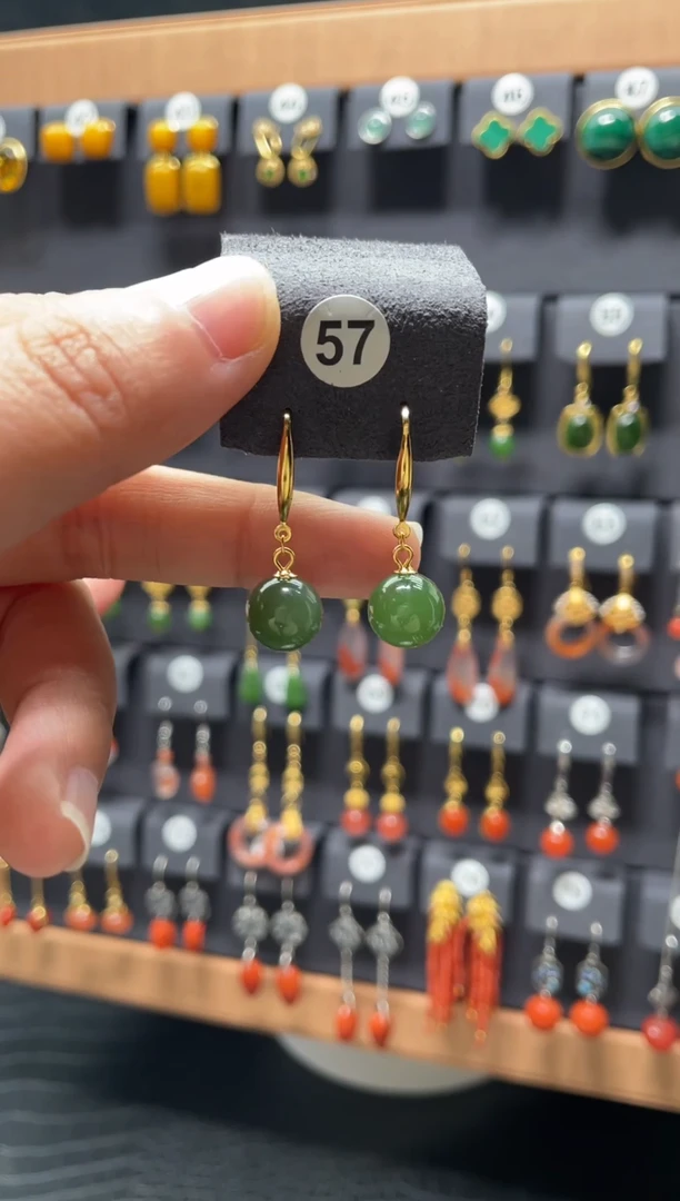 【闪购商品】和田玉耳饰银S925镶嵌0057