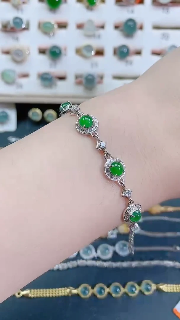 银S925镶嵌手链翡翠天然翡翠