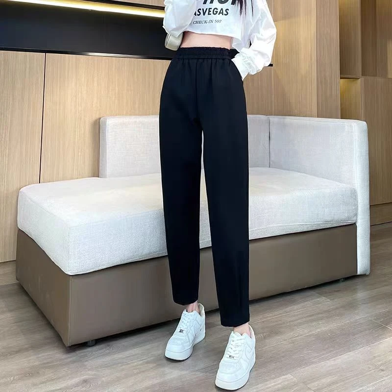 松紧高腰舒适哈伦裤女春秋季百搭显瘦休闲裤(C4-4)6809