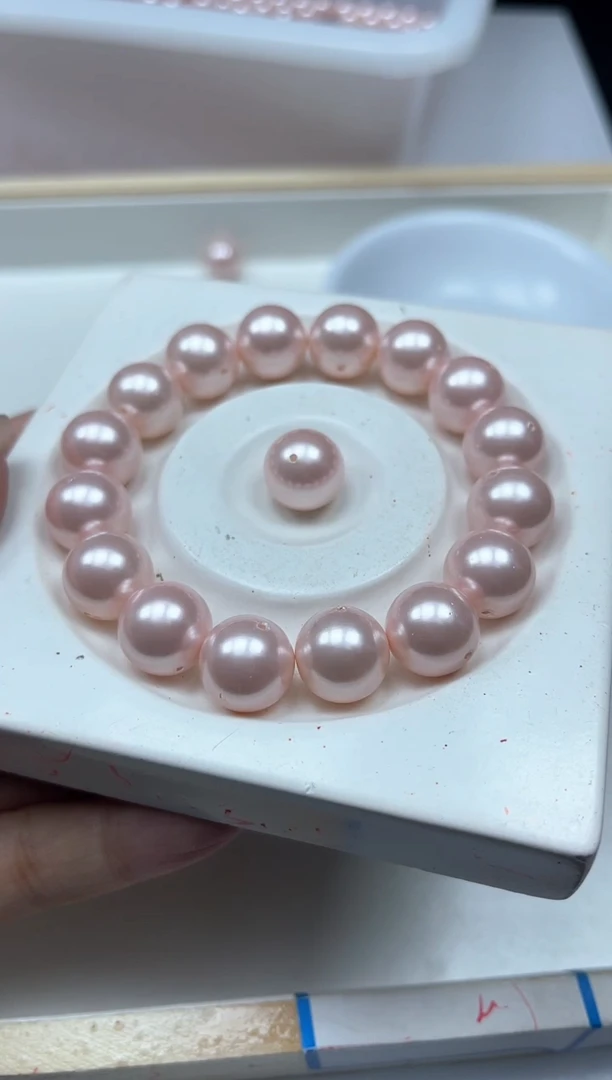 未镶嵌拼合珍珠（马贝珠）散珠B764 粉贝珠12mm6个9元