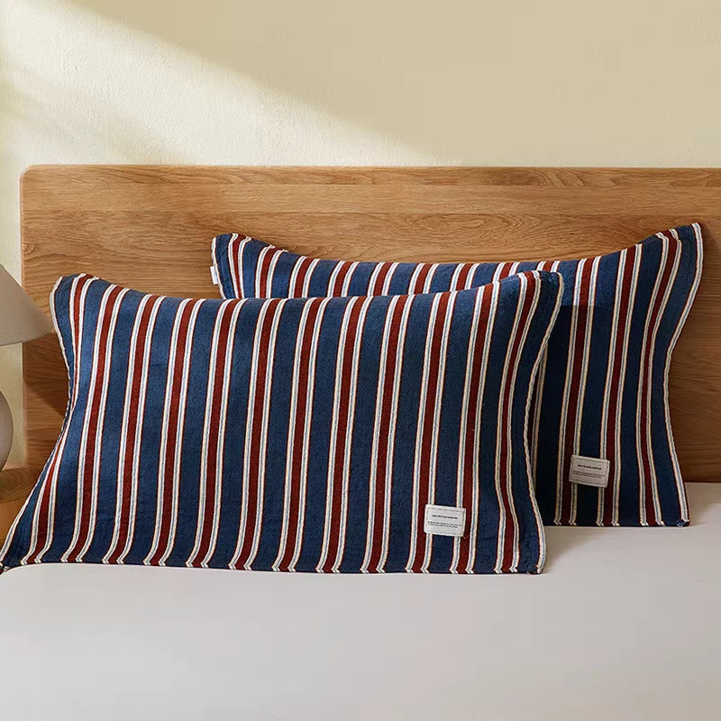 【竖纹】52*75cm大尺寸高档亲肤加厚全棉纱布枕巾一对装 四季可用