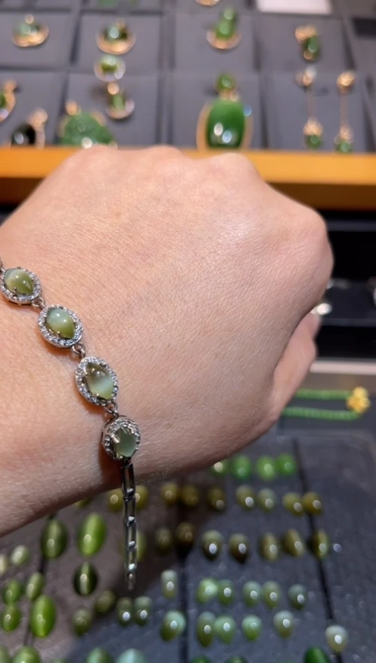 【闪购商品】和田玉碧玉猫眼裸石银S925镶嵌多样性发一