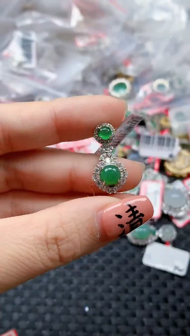 银S925镶嵌戒指翡翠天然A货缅甸翡翠