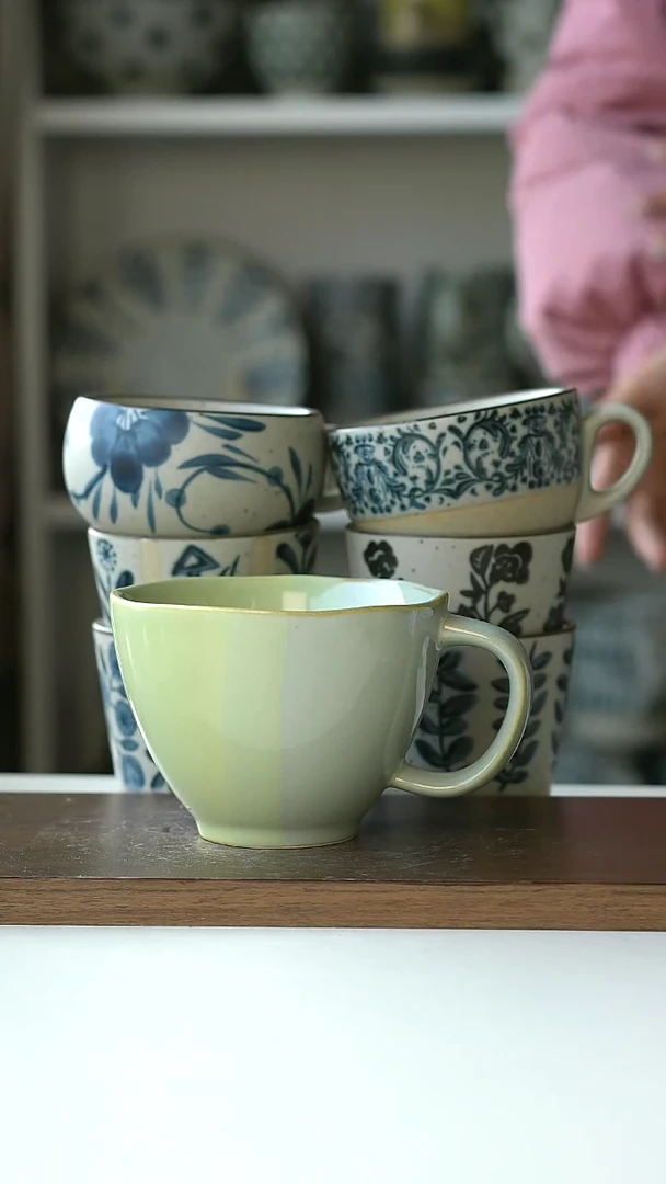 【闪购商品】陶瓷出荷兰双拼早餐杯@4-2@