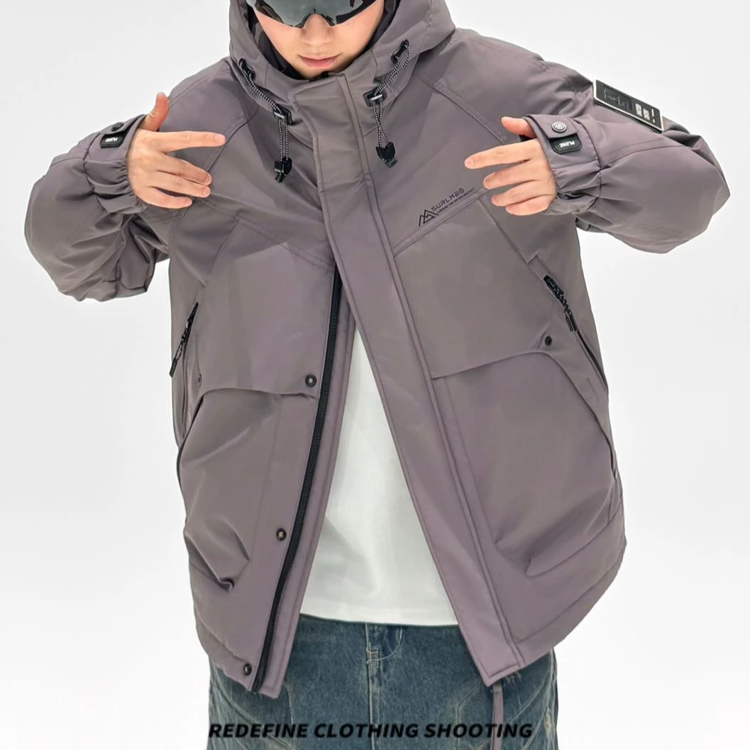 Y307新款时尚休闲户外工装连帽加厚外套冬装