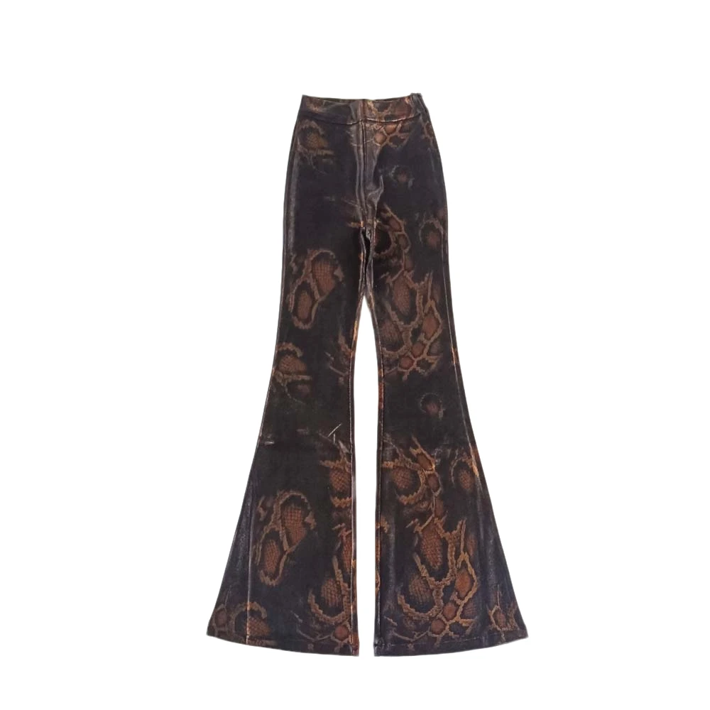 1532【黑色蛇纹雪花绒微喇叭】春秋款 60-2