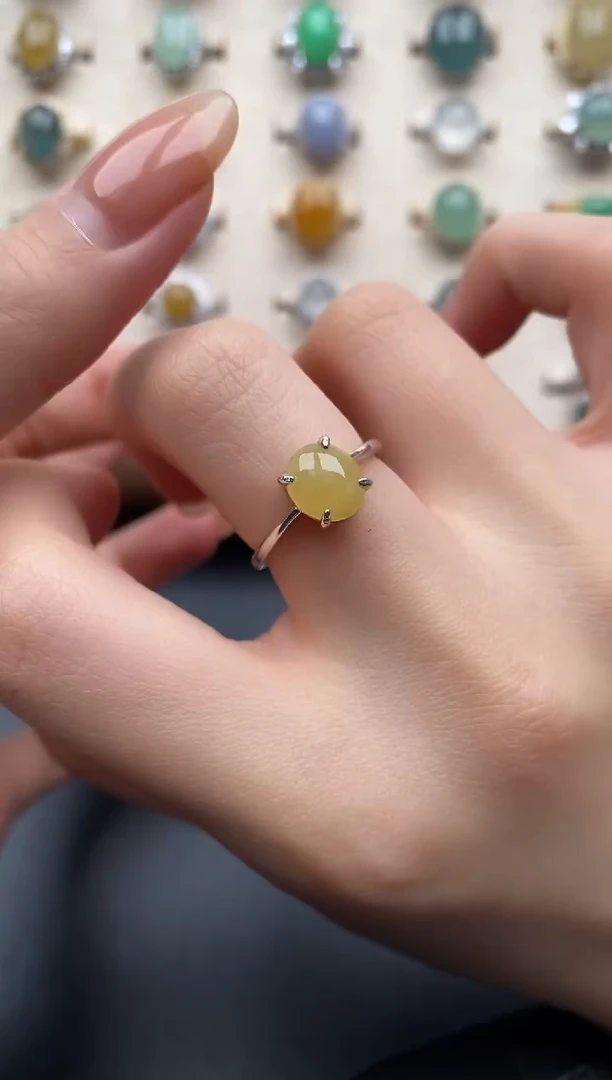 银S925镶嵌戒指翡翠一物一证一礼盒