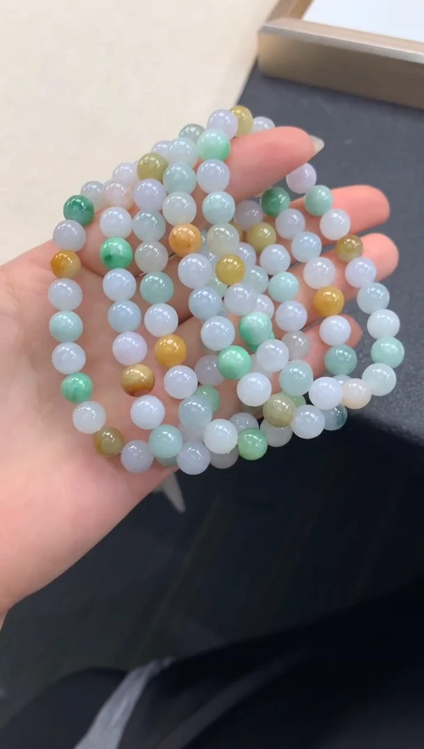 未镶嵌手串翡翠FC544 翡翠三彩手串 多样性发其一