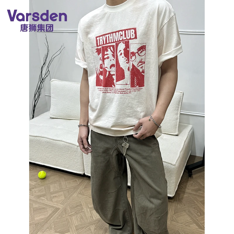 唐狮集团Varsden简约复古字母印花短袖T恤男夏季休闲百搭圆领上衣