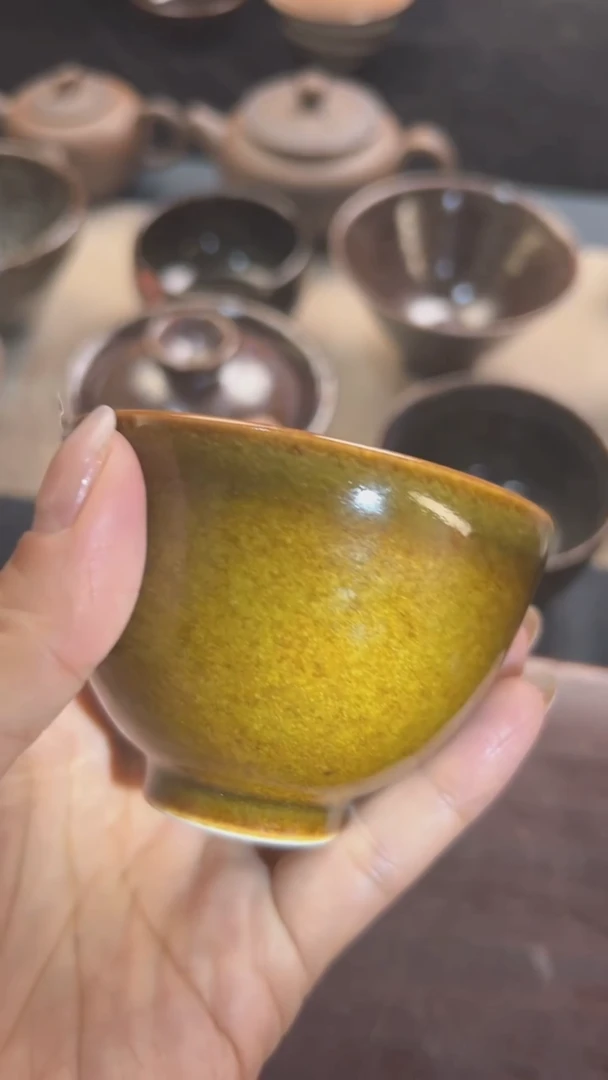 鳝鱼黄色鸡心主人杯原矿釉