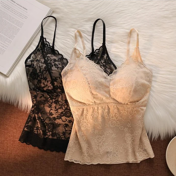 性感轻奢优雅小西装V领内搭抹胸上衣 女人味精致提花蕾丝吊带背心