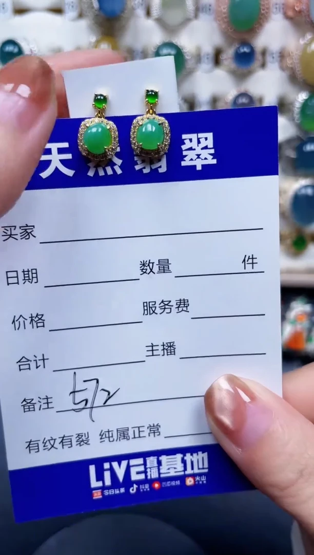 银S925镶嵌翡翠耳饰572