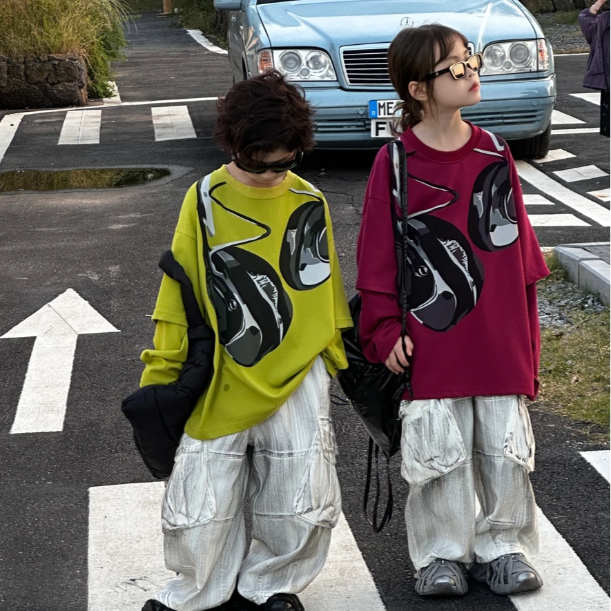 布鲁童品2025春装新款男童女童宽松卫衣潮版圆通套头上衣52218