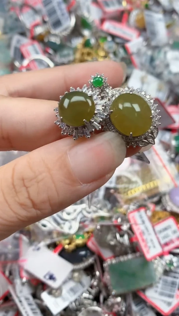 银S925镶嵌戒指翡翠天然A货缅甸翡翠