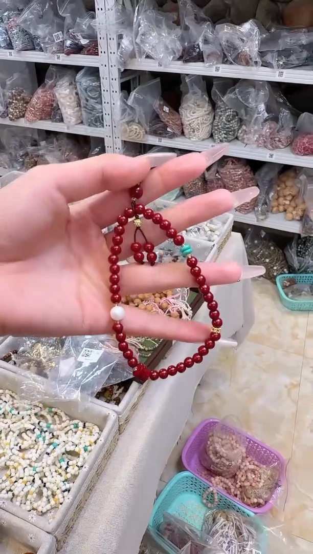 天然辰砂朱砂圆珠凝华挂件6mm