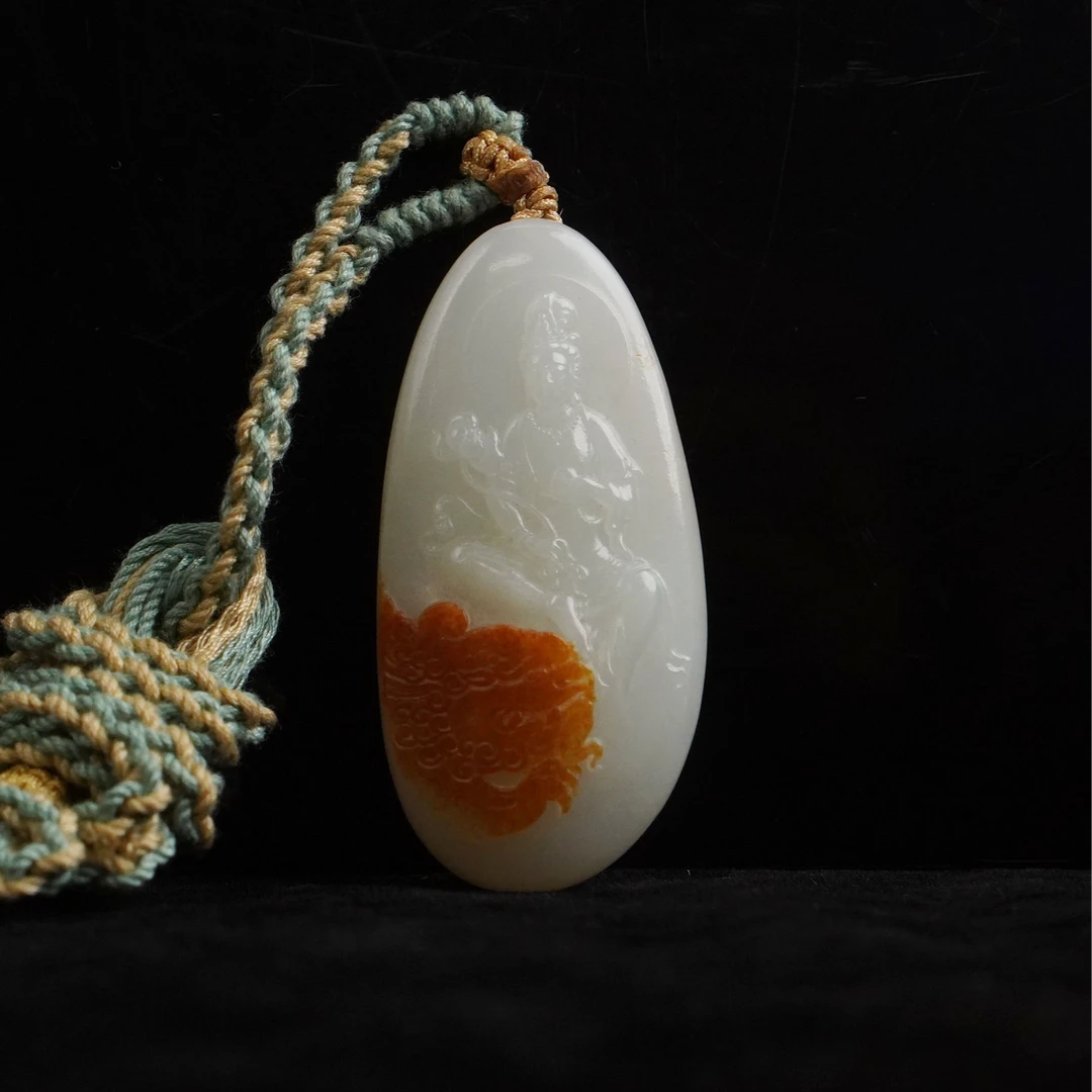 【清】白玉观音挂脖（长6.3cm宽3cm重51g）QTY502