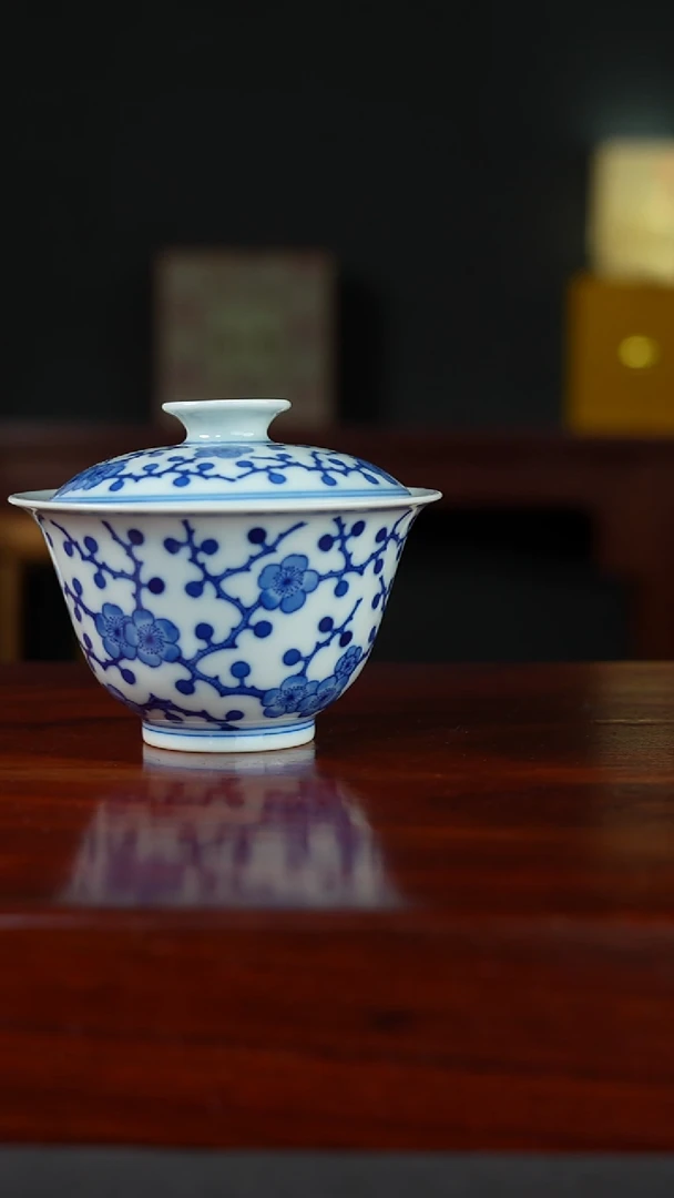 祖传窑真柴窑传承400年冰梅二才盖碗