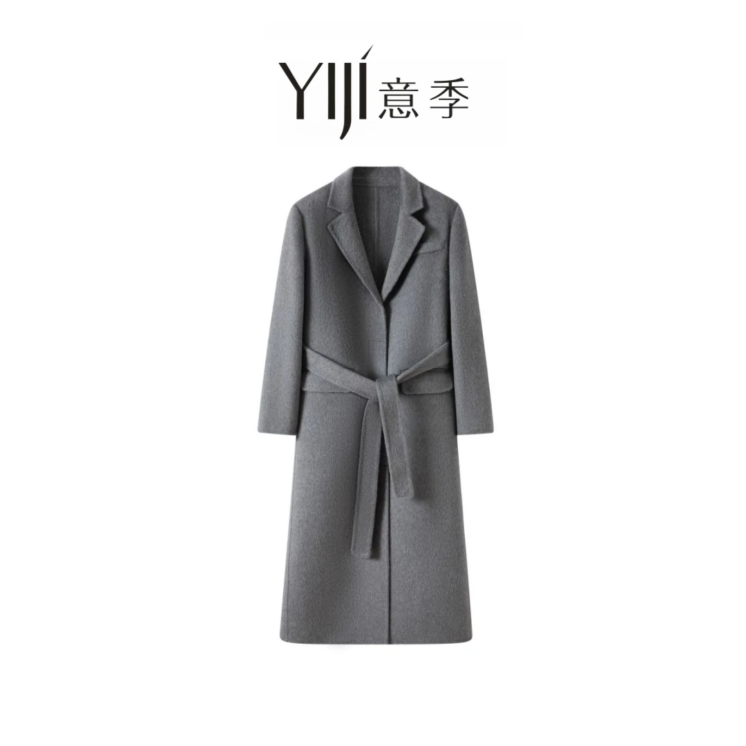 【意季YIJI】经典女士正肩立体剪裁修身款气质双面中长款羊毛大衣