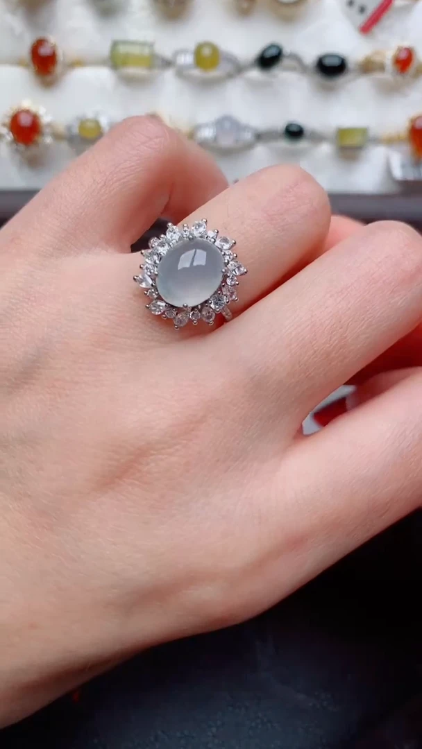 银S925镶嵌戒指翡翠...