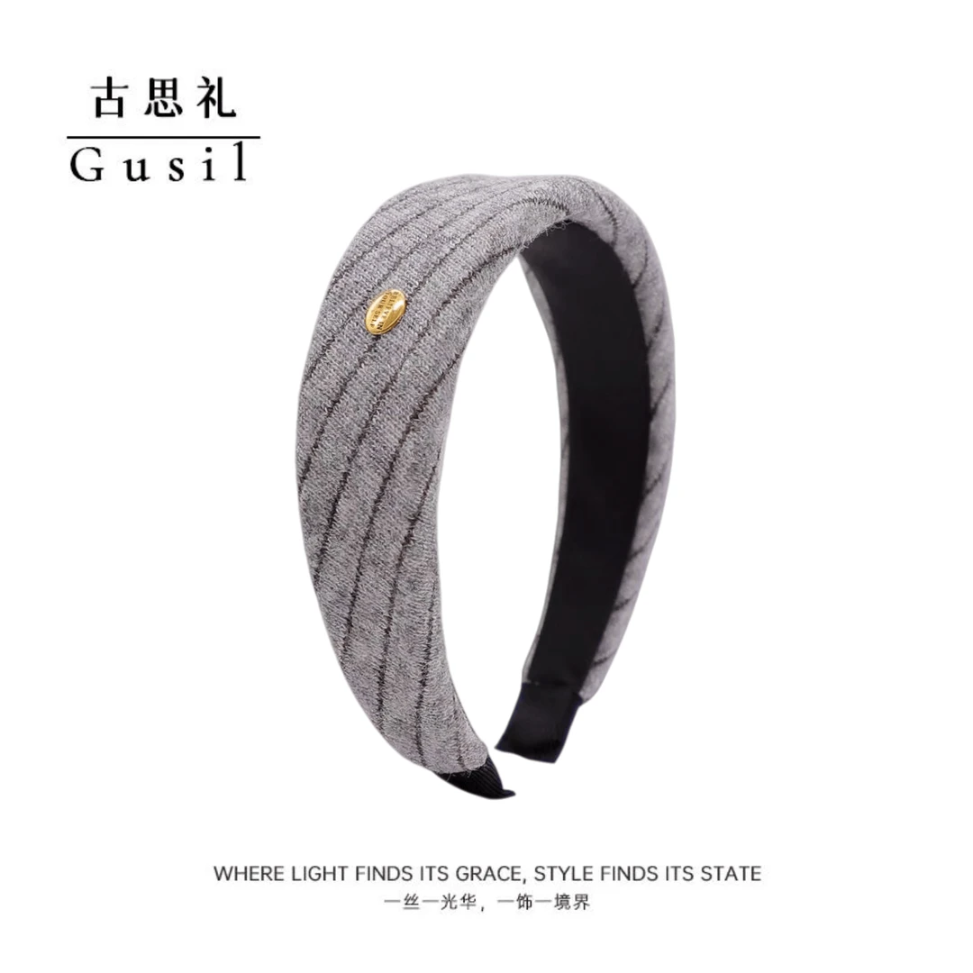 韩系针织宽边条纹小金标发箍GS9106