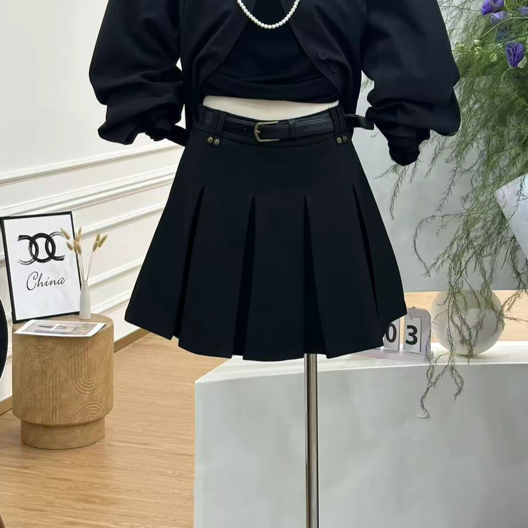 【实名心动】学院风高腰百褶西装短裙-9862