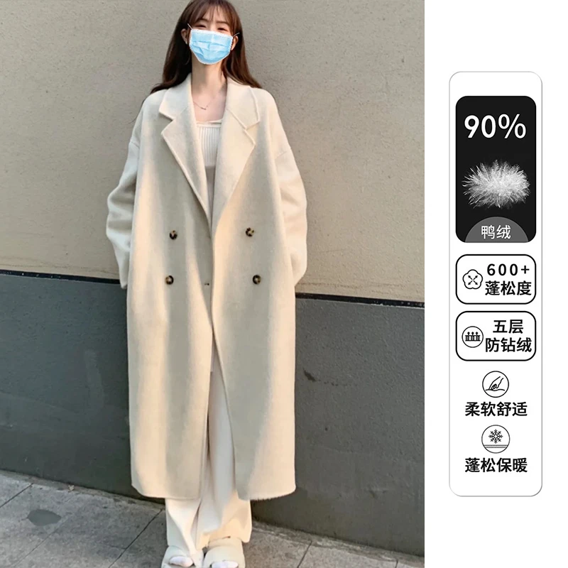 新款羽绒呢子大衣女中长款宽松气质毛呢小个子外套赫本风YUR-N139