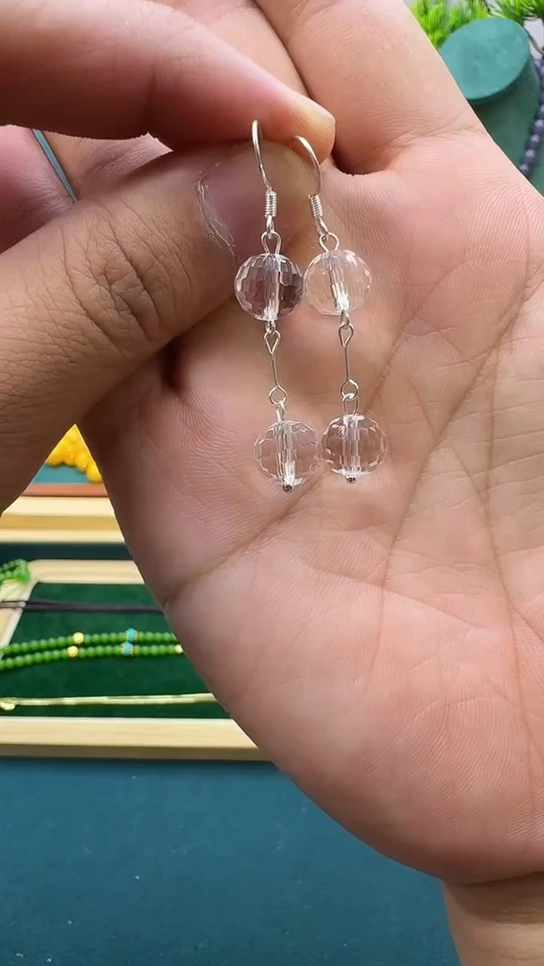 水晶耳饰银S925镶嵌E14