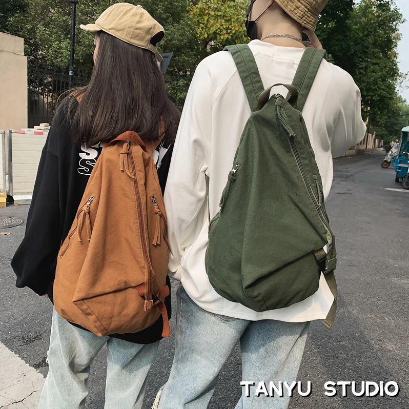 探屿书包大容量高中大学生复古日系原宿风潮牌双肩包休闲帆布背包