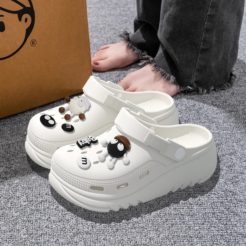 踩屎感洞洞鞋女夏季新款时尚外穿一脚蹬厚底防滑凉拖鞋女士矮子乐