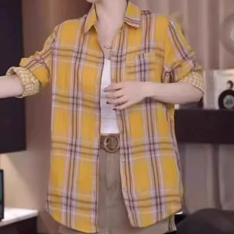 双层棉纱2025新款休闲复古格子舒适百搭洋气衬衫纯棉防晒衣