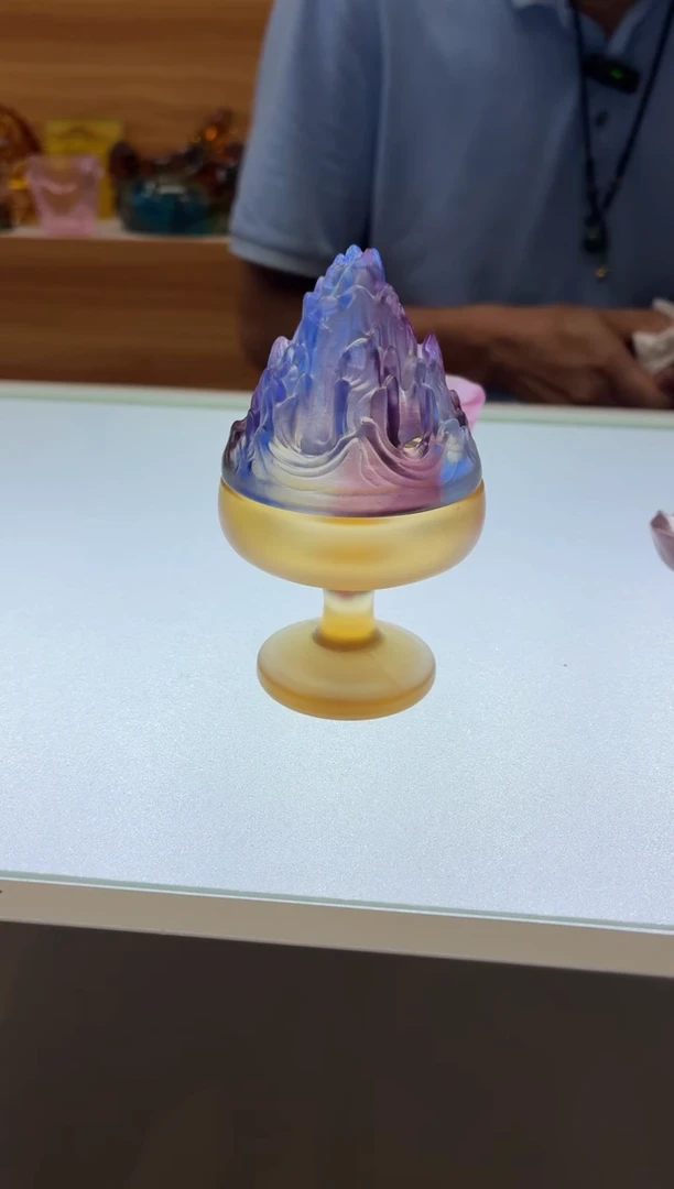 琉璃手工艺品博山炉10*4蓝紫盖子