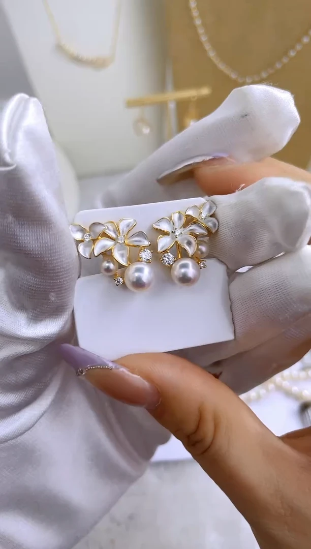 银S925镶嵌耳钉海水珍珠多样性发其一