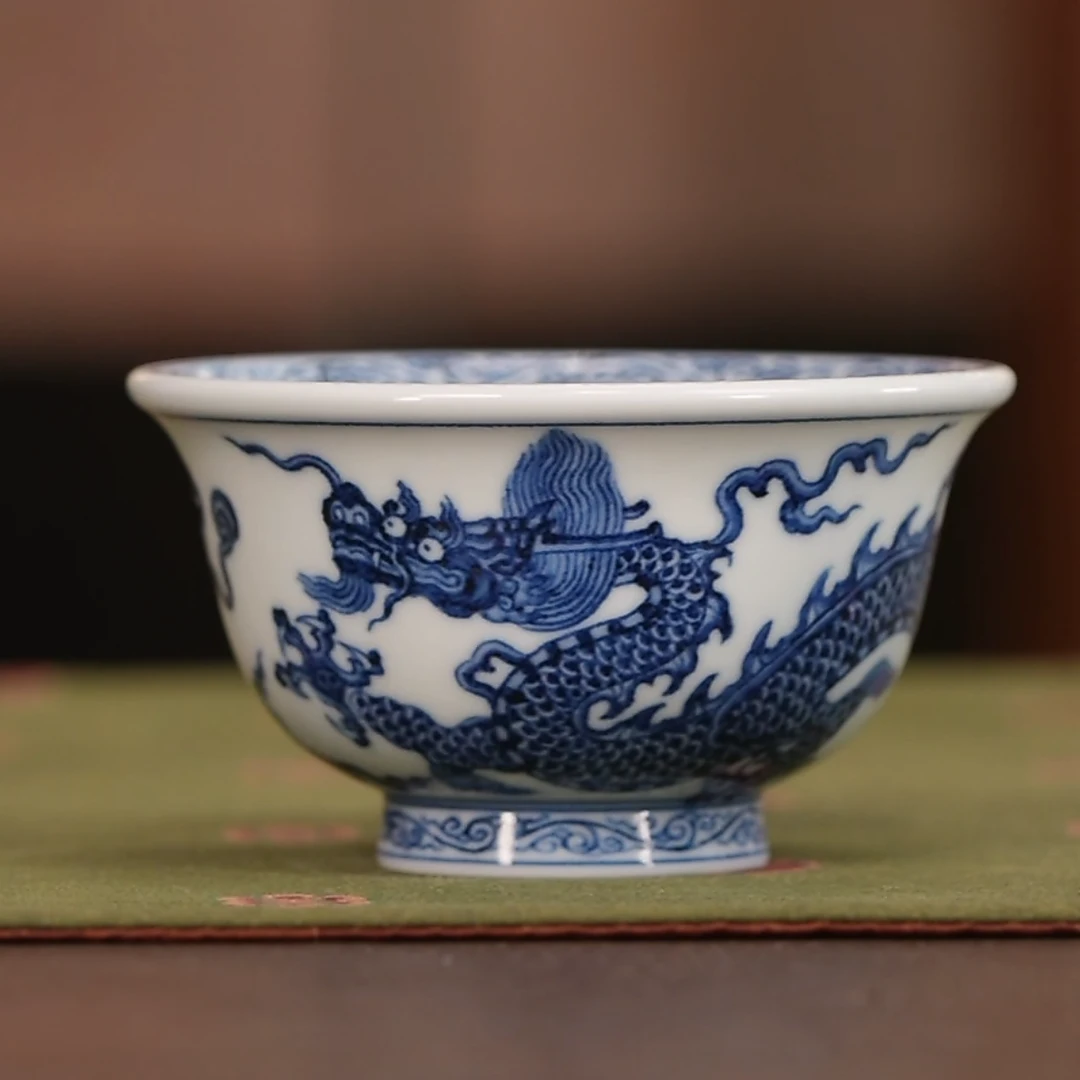 【小乔赏瓷】司陶坊柴窑青花霸王龙压手杯stf228