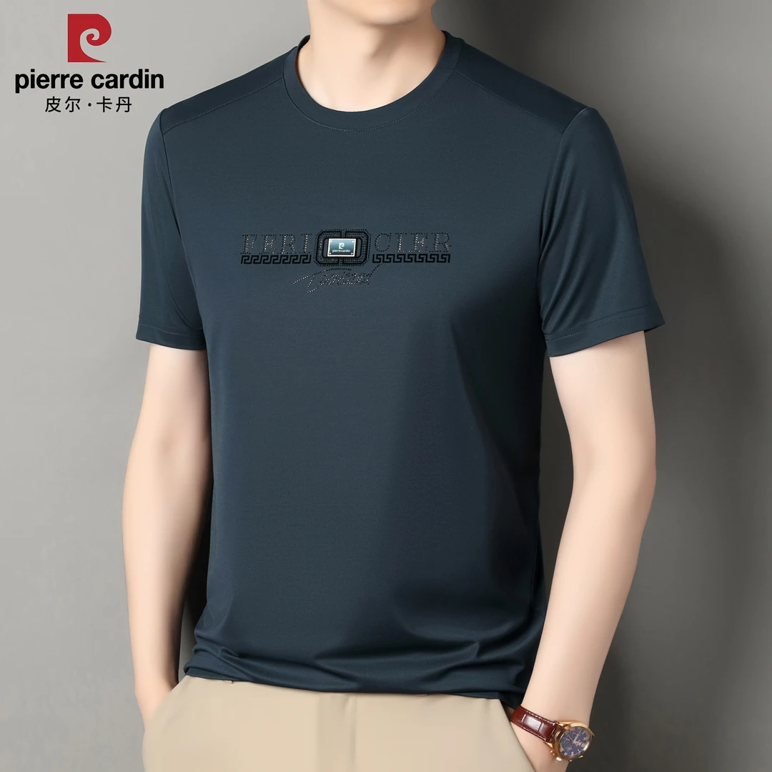 皮尔卡丹夏季新款男士透气圆领短袖T恤薄款桑蚕丝男士短袖百搭男