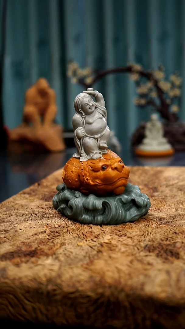 【闪购商品】松花石刘海戏金蟾茶宠摆件