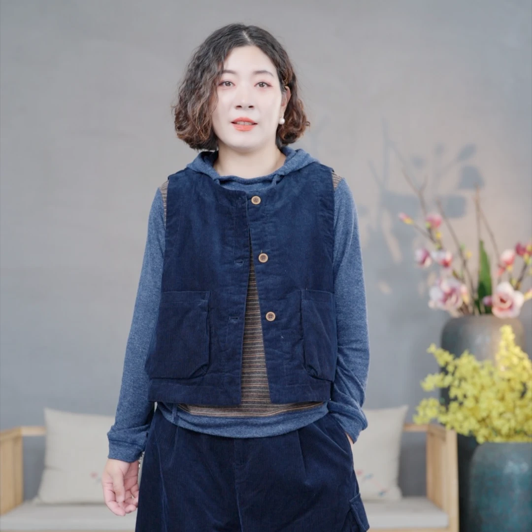【悦兮】秋冬新款文艺百搭条纹加棉休闲复古宽松通勤女背心马夹5140