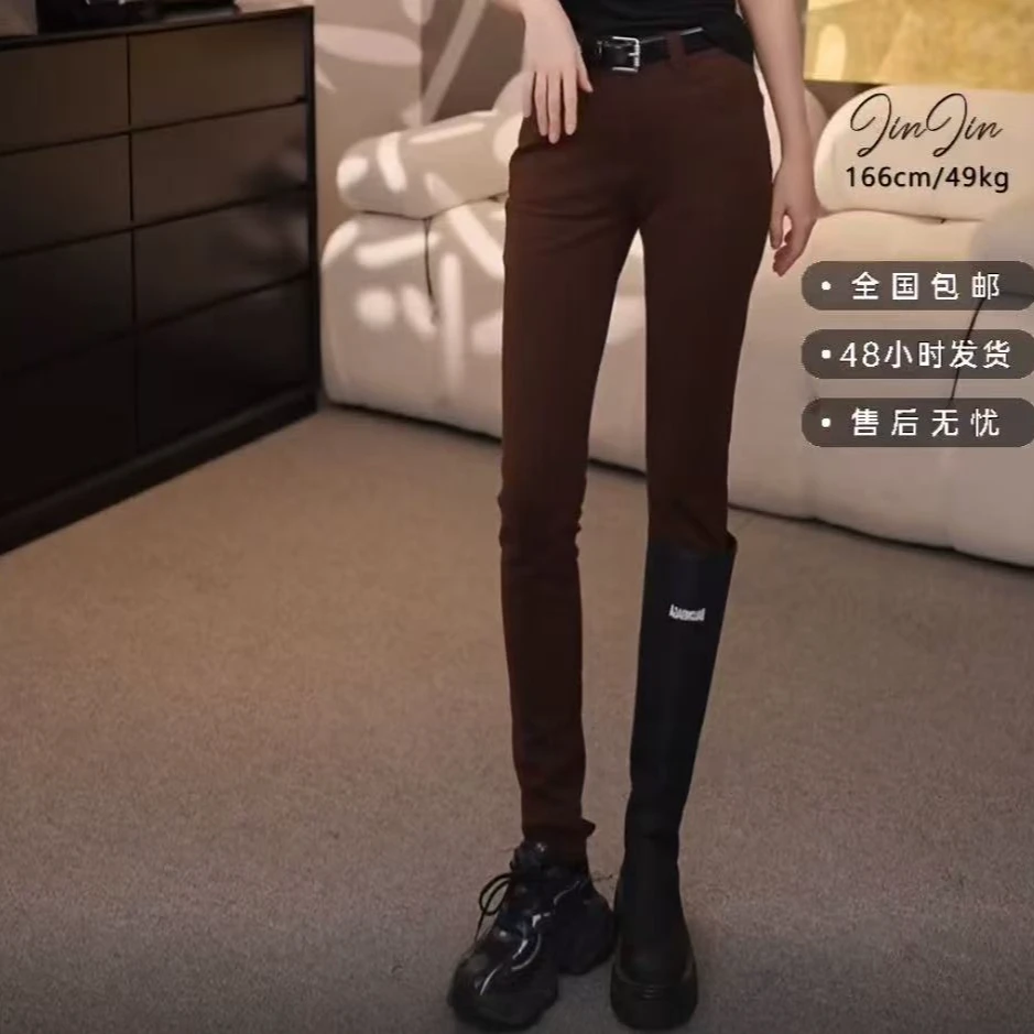 AMASS/阿玛施新款秋冬加绒修身休闲铅笔裤女黑色显瘦休闲 5100541